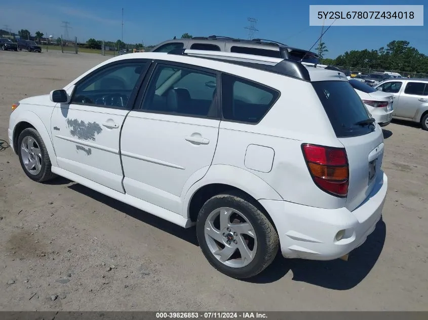 2007 Pontiac Vibe VIN: 5Y2SL67807Z434018 Lot: 39826853