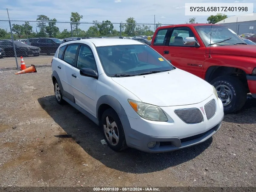 2007 Pontiac Vibe VIN: 5Y2SL65817Z401998 Lot: 40091839