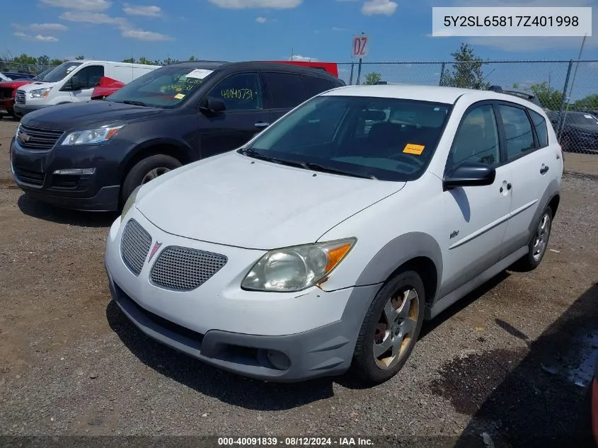 2007 Pontiac Vibe VIN: 5Y2SL65817Z401998 Lot: 40091839