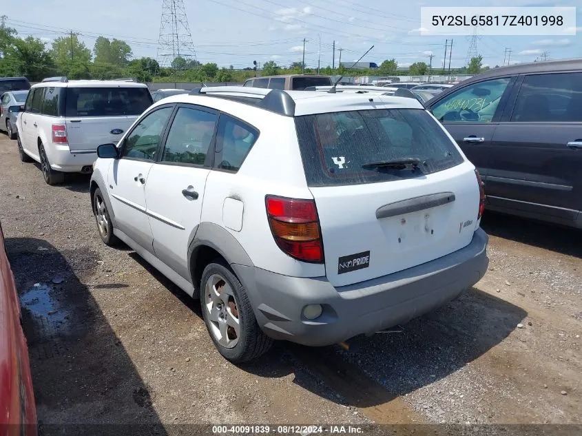 2007 Pontiac Vibe VIN: 5Y2SL65817Z401998 Lot: 40091839