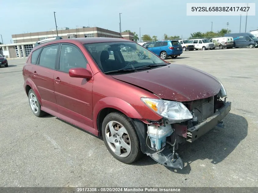 2008 Pontiac Vibe VIN: 5Y2SL65838Z417427 Lot: 20173308