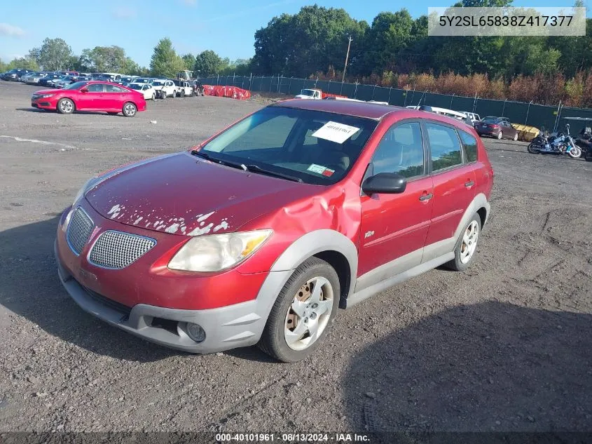 2008 Pontiac Vibe VIN: 5Y2SL65838Z417377 Lot: 40101961