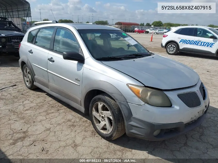 2008 Pontiac Vibe VIN: 5Y2SL658X8Z407915 Lot: 40185233