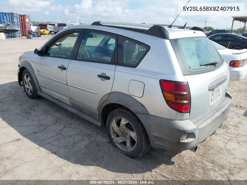 2008 Pontiac Vibe VIN: 5Y2SL658X8Z407915 Lot: 40185233