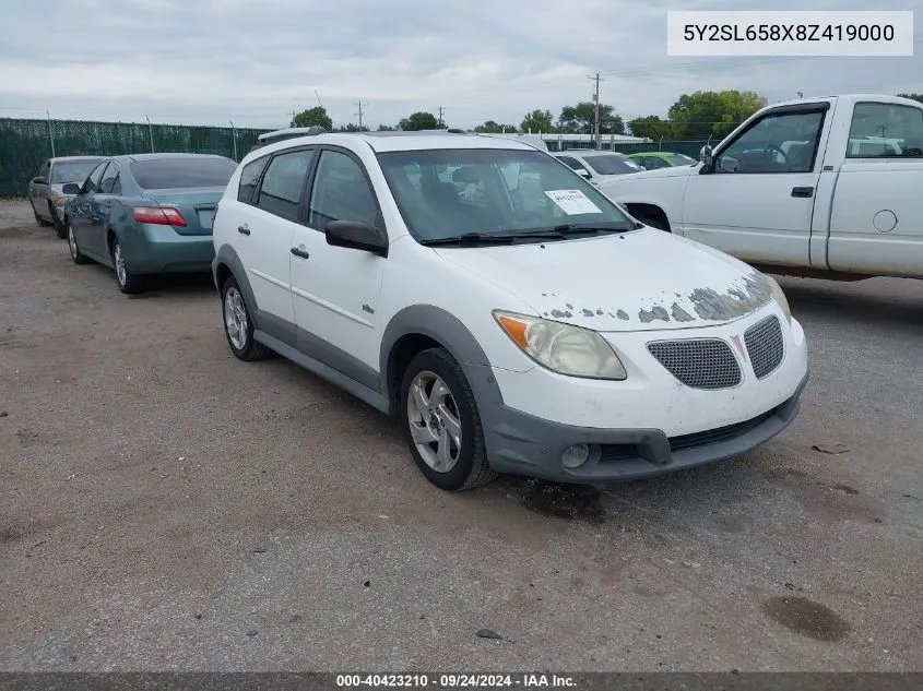 2008 Pontiac Vibe VIN: 5Y2SL658X8Z419000 Lot: 40423210