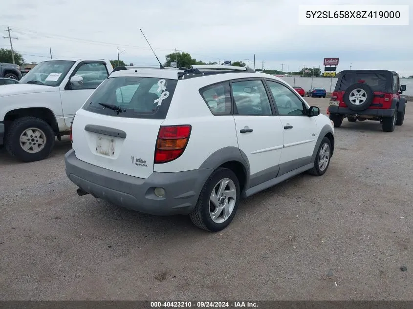 2008 Pontiac Vibe VIN: 5Y2SL658X8Z419000 Lot: 40423210