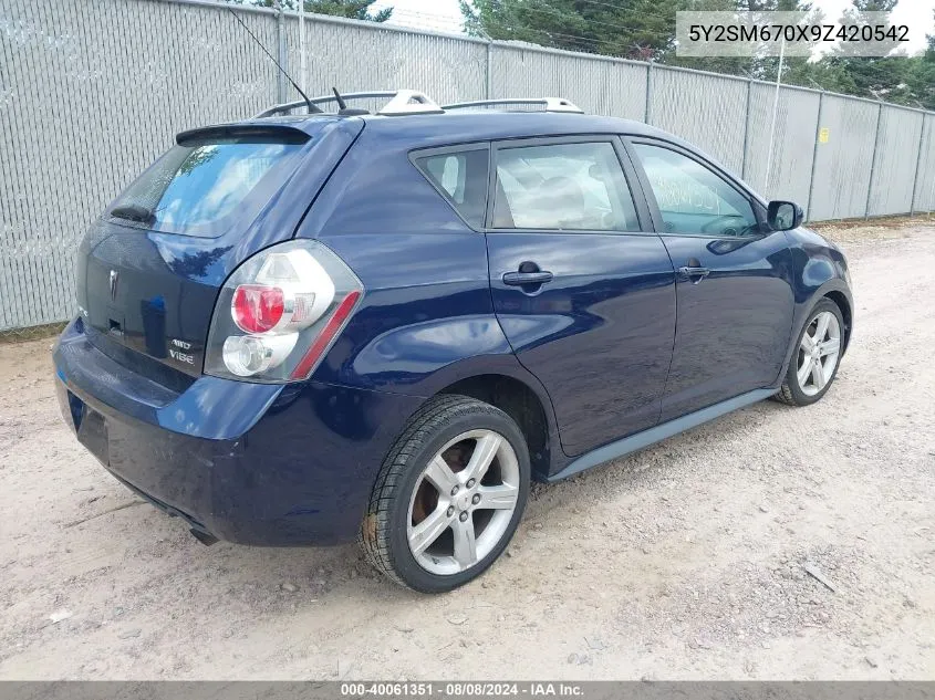 2009 Pontiac Vibe VIN: 5Y2SM670X9Z420542 Lot: 40061351