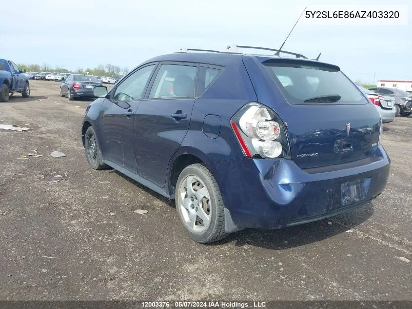 2010 Pontiac Vibe VIN: 5Y2SL6E86AZ403320 Lot: 12003376