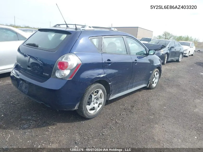 2010 Pontiac Vibe VIN: 5Y2SL6E86AZ403320 Lot: 12003376