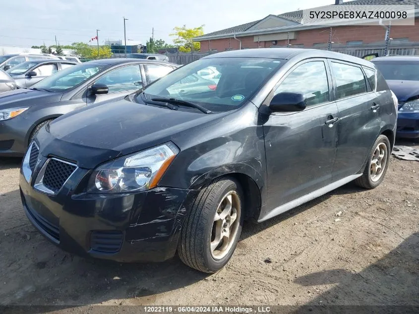 2010 Pontiac Vibe VIN: 5Y2SP6E8XAZ400098 Lot: 12022119