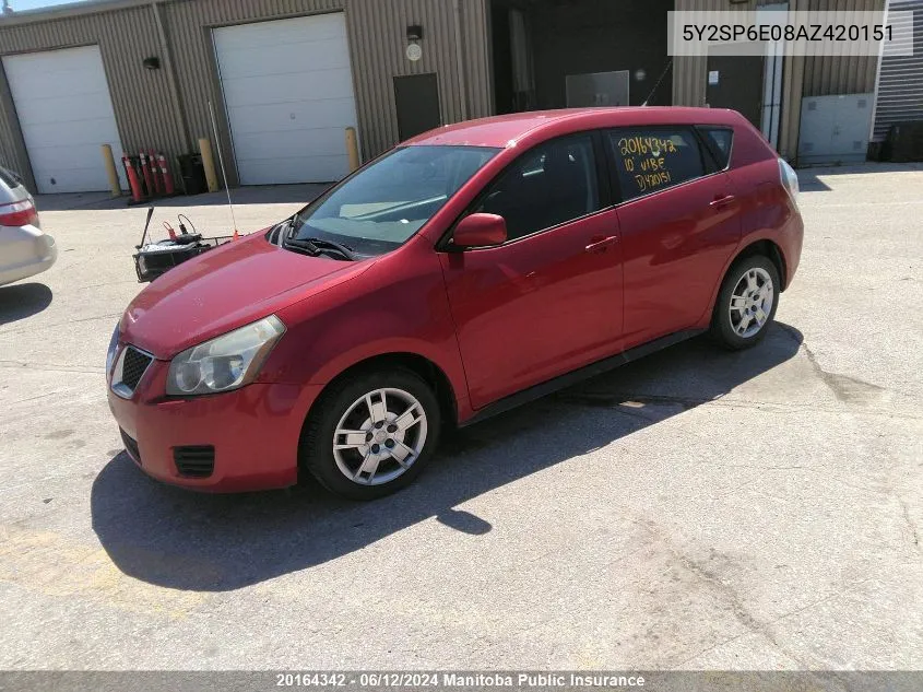 2010 Pontiac Vibe VIN: 5Y2SP6E08AZ420151 Lot: 20164342