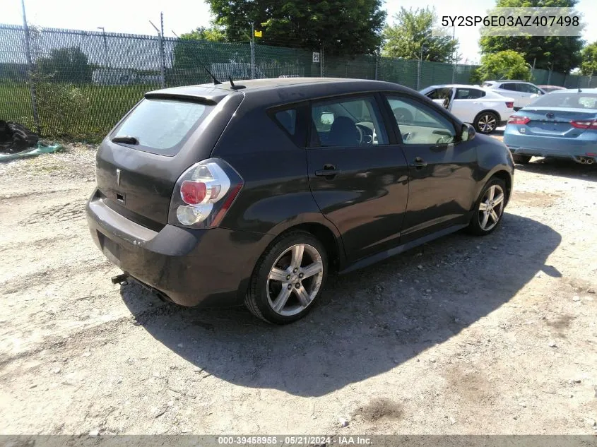 2010 Pontiac Vibe VIN: 5Y2SP6E03AZ407498 Lot: 39458955