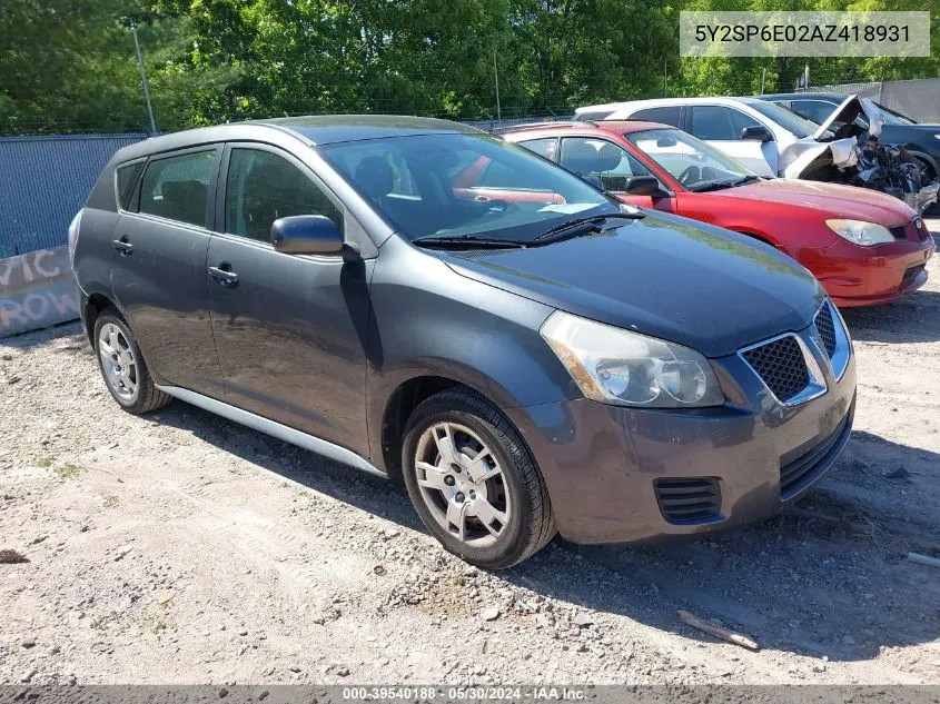 2010 Pontiac Vibe VIN: 5Y2SP6E02AZ418931 Lot: 39540188