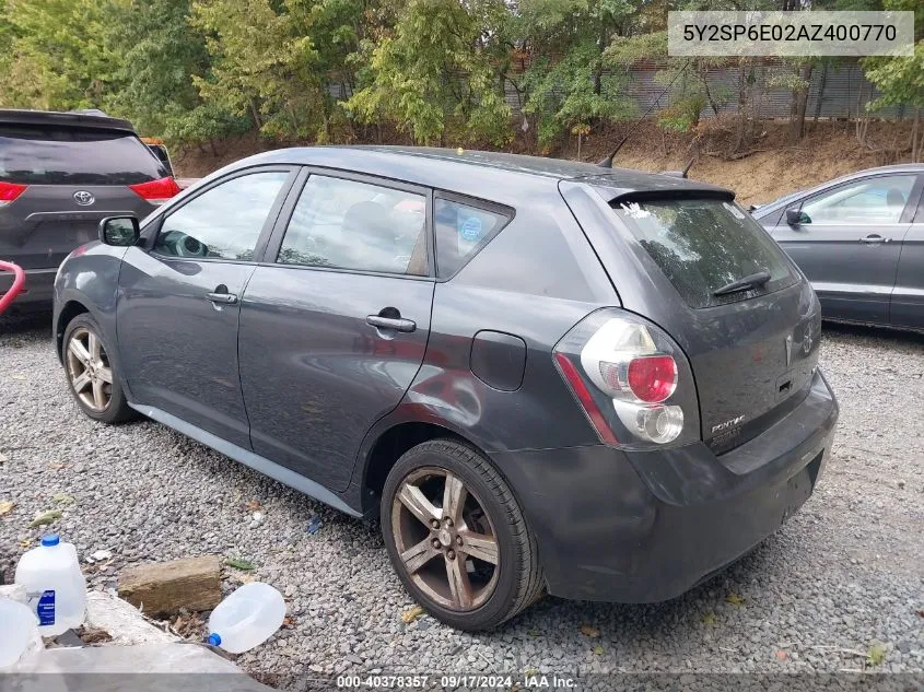 2010 Pontiac Vibe VIN: 5Y2SP6E02AZ400770 Lot: 40378357