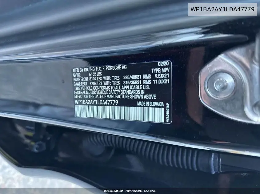 WP1BA2AY1LDA47779 2020 Porsche Cayenne Coupe