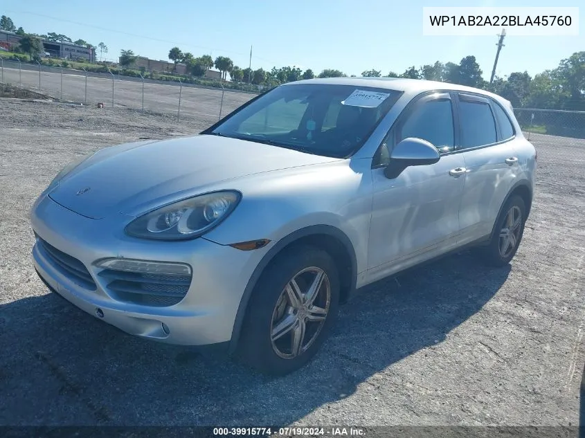 2011 Porsche Cayenne S VIN: WP1AB2A22BLA45760 Lot: 39915774