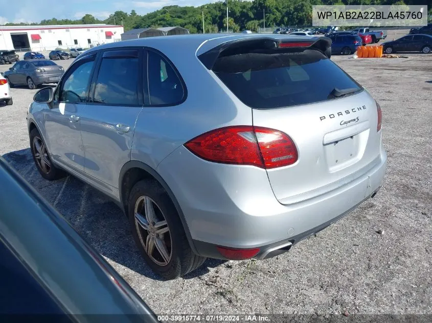 2011 Porsche Cayenne S VIN: WP1AB2A22BLA45760 Lot: 39915774