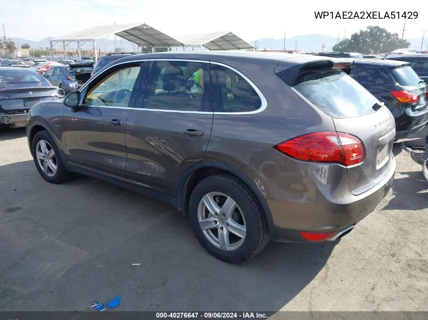 2014 Porsche Cayenne Hybrid S VIN: WP1AE2A2XELA51429 Lot: 40276647