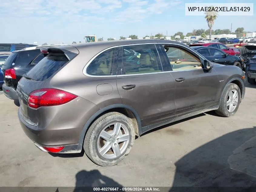 2014 Porsche Cayenne Hybrid S VIN: WP1AE2A2XELA51429 Lot: 40276647