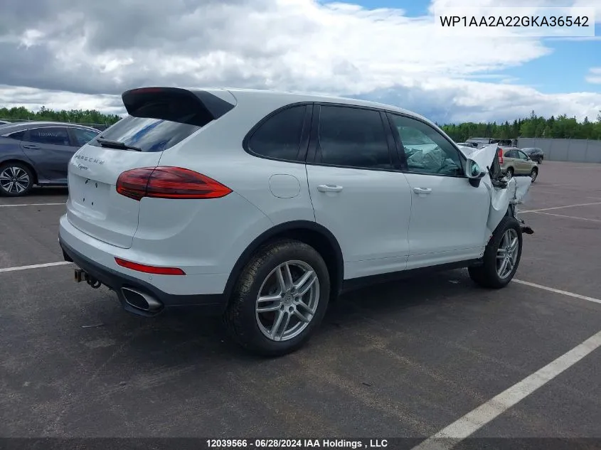 2016 Porsche Cayenne VIN: WP1AA2A22GKA36542 Lot: 12039566