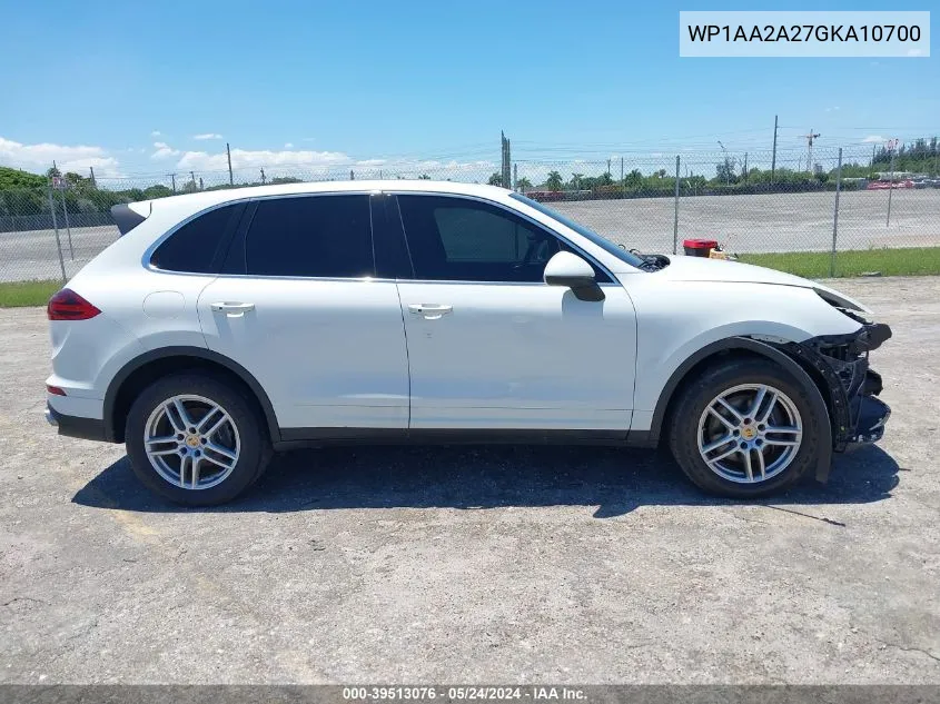 2016 Porsche Cayenne VIN: WP1AA2A27GKA10700 Lot: 39513076