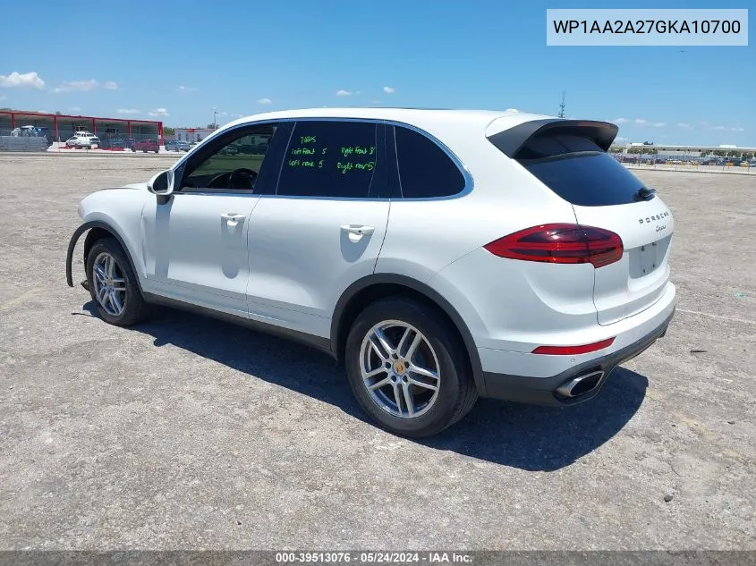 2016 Porsche Cayenne VIN: WP1AA2A27GKA10700 Lot: 39513076