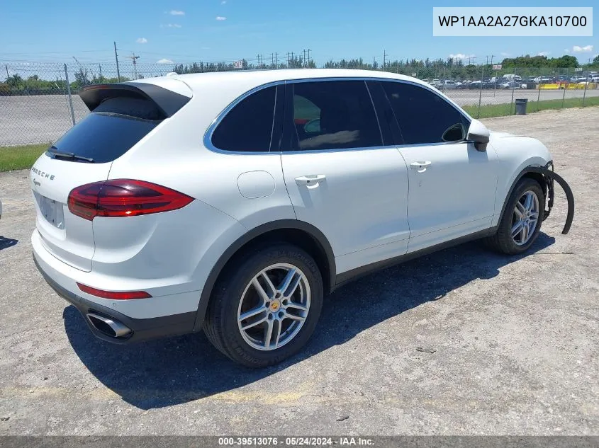 2016 Porsche Cayenne VIN: WP1AA2A27GKA10700 Lot: 39513076