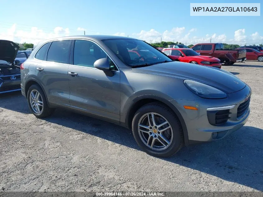 2016 Porsche Cayenne VIN: WP1AA2A27GLA10643 Lot: 39964146