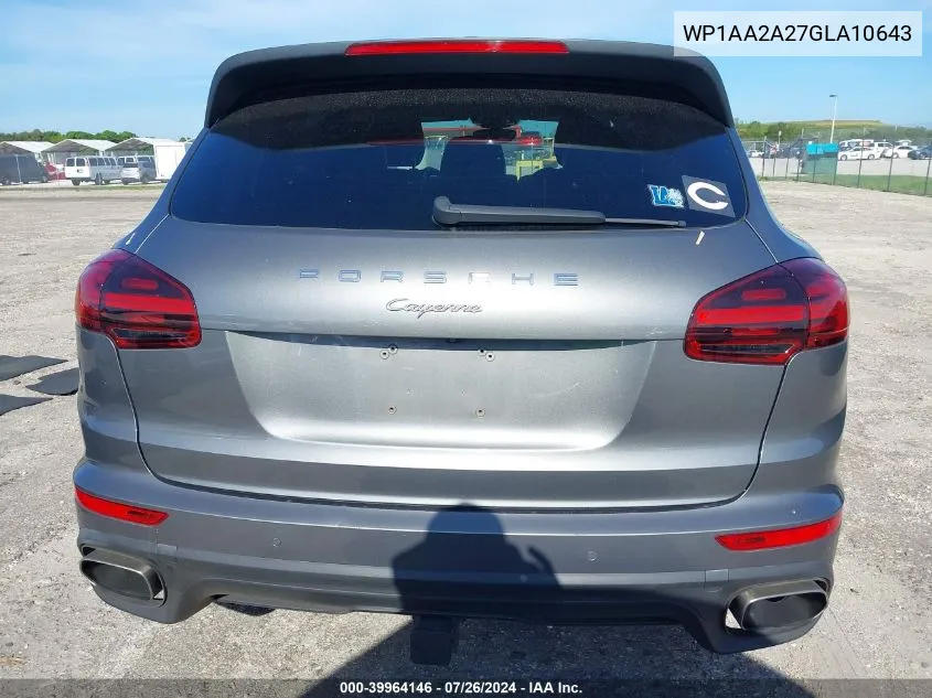 2016 Porsche Cayenne VIN: WP1AA2A27GLA10643 Lot: 39964146