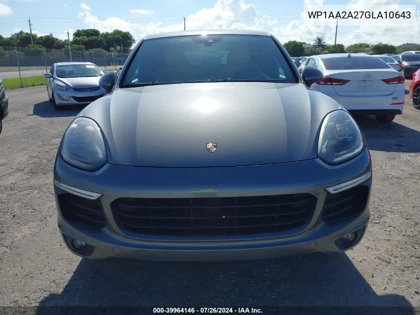 2016 Porsche Cayenne VIN: WP1AA2A27GLA10643 Lot: 39964146