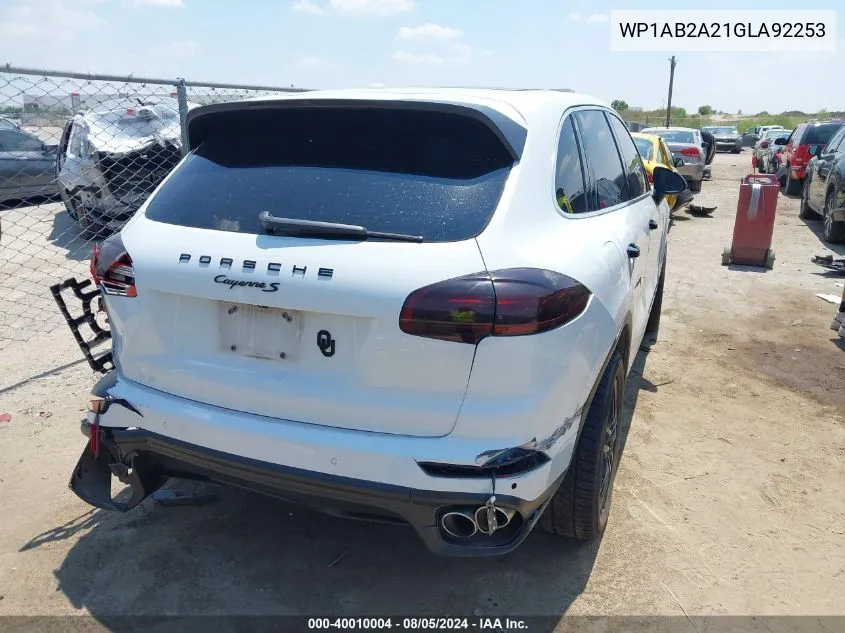 2016 Porsche Cayenne S VIN: WP1AB2A21GLA92253 Lot: 40010004