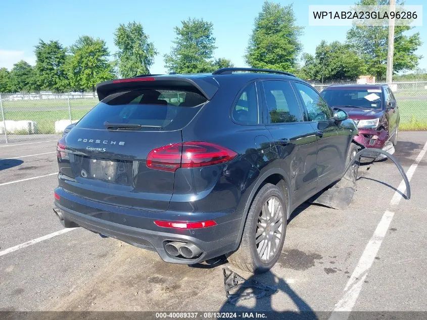 2016 Porsche Cayenne S VIN: WP1AB2A23GLA96286 Lot: 40089337