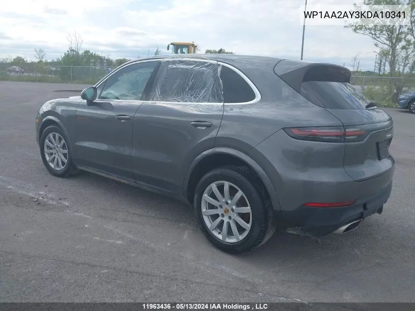 2019 Porsche Cayenne VIN: WP1AA2AY3KDA10341 Lot: 11963436