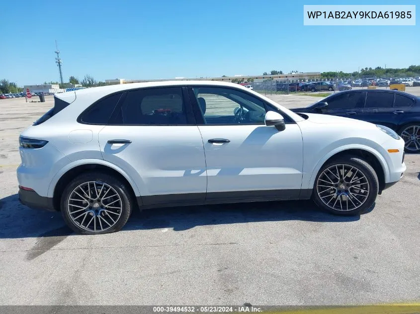 2019 Porsche Cayenne S VIN: WP1AB2AY9KDA61985 Lot: 39494532