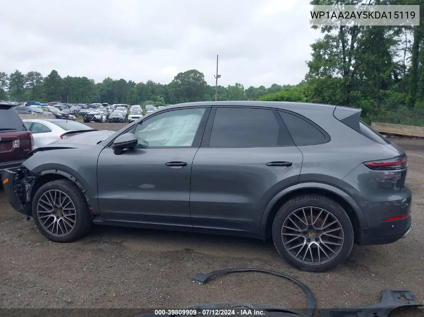 2019 Porsche Cayenne VIN: WP1AA2AY5KDA15119 Lot: 39809909