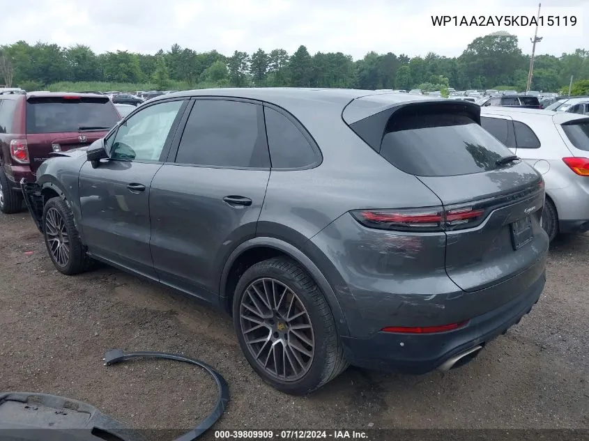 2019 Porsche Cayenne VIN: WP1AA2AY5KDA15119 Lot: 39809909