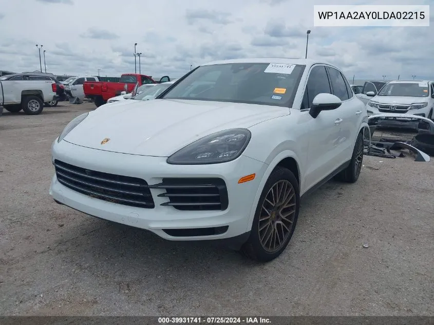 2020 Porsche Cayenne VIN: WP1AA2AY0LDA02215 Lot: 39931741