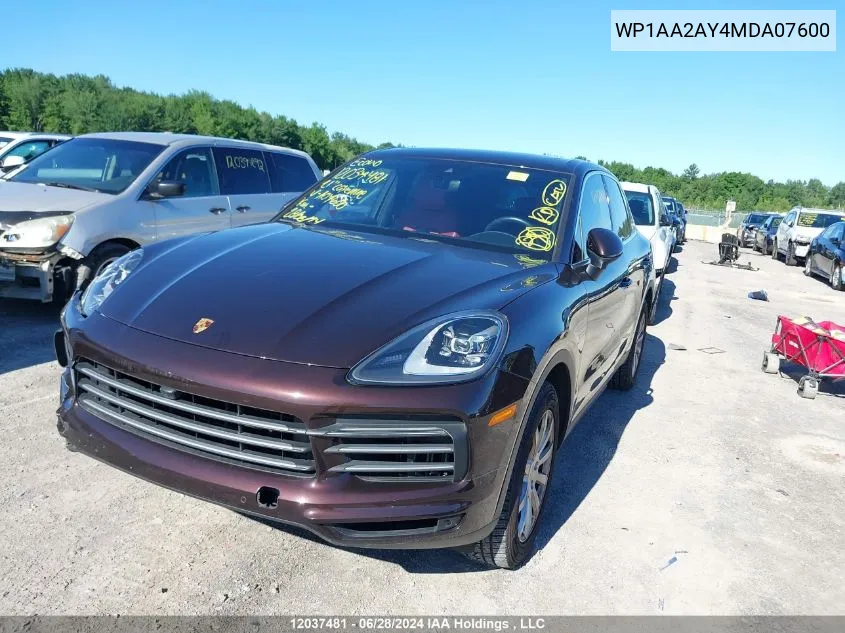 2021 Porsche Cayenne VIN: WP1AA2AY4MDA07600 Lot: 12037481