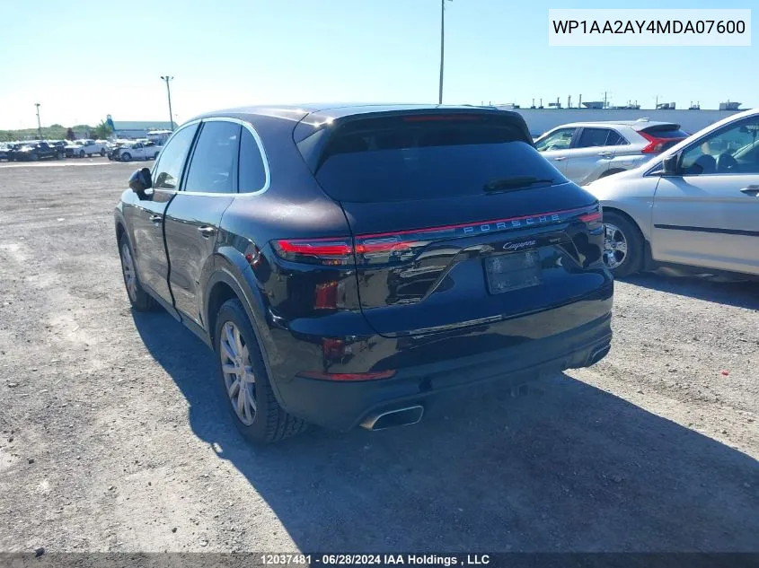 2021 Porsche Cayenne VIN: WP1AA2AY4MDA07600 Lot: 12037481