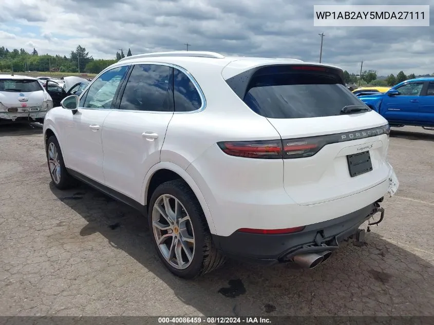 2021 Porsche Cayenne S VIN: WP1AB2AY5MDA27111 Lot: 40086459