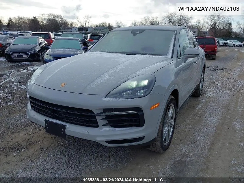 2022 Porsche Cayenne VIN: WP1AA2AY7NDA02103 Lot: 11965388