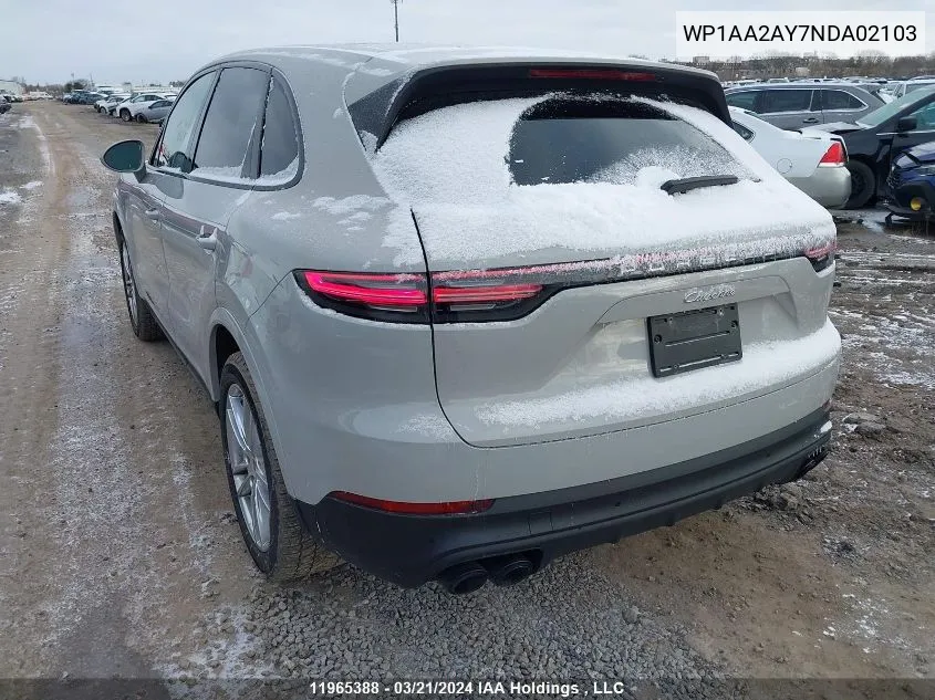 2022 Porsche Cayenne VIN: WP1AA2AY7NDA02103 Lot: 11965388