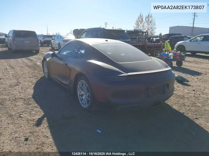 2014 Porsche Cayman VIN: WP0AA2A82EK173807 Lot: 12426114