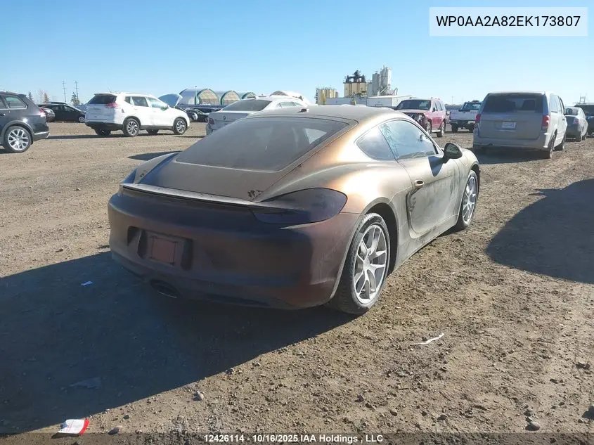 2014 Porsche Cayman VIN: WP0AA2A82EK173807 Lot: 12426114