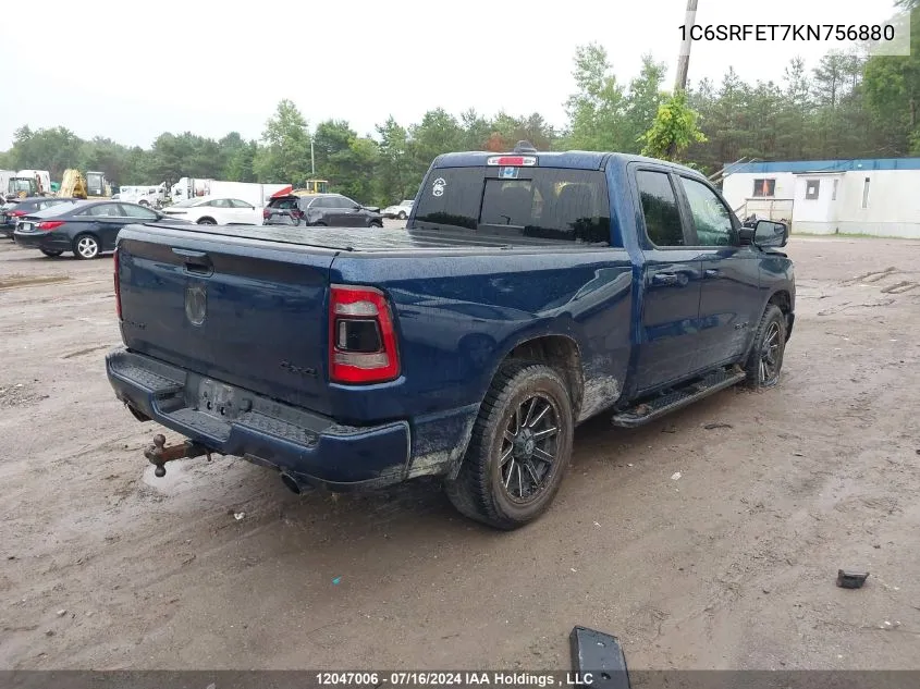 2019 Ram 1500 Sport/Rebel VIN: 1C6SRFET7KN756880 Lot: 12047006