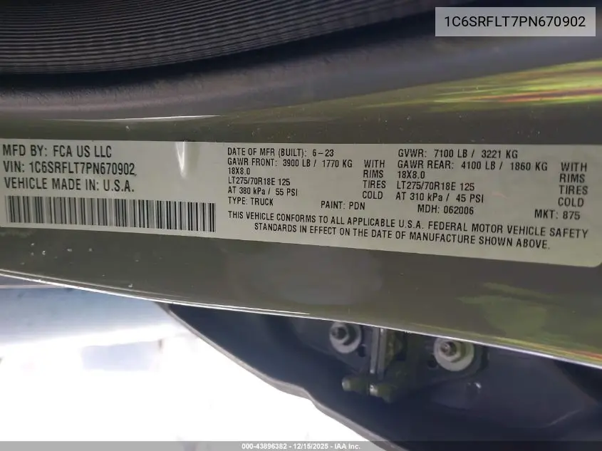 1C6SRFLT7PN670902 2023 Ram 1500 Rebel 4X4 5'7 Box