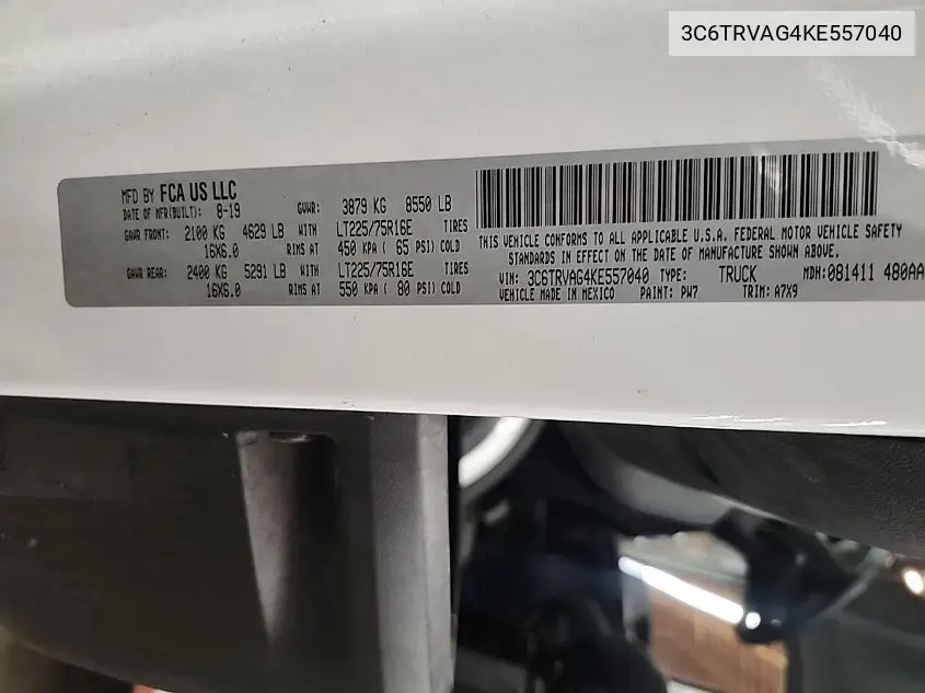 3C6TRVAG4KE557040 2019 Ram Promaster 1500 Low Roof 136 Wb
