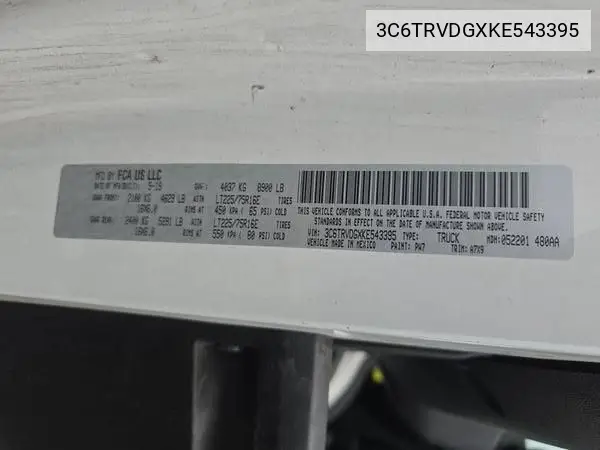 3C6TRVDGXKE543395 2019 Ram Promaster 2500 High Roof 159 Wb