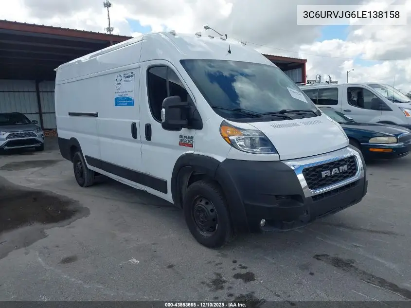 3C6URVJG6LE138158 2020 Ram Promaster 3500 Cargo Van High Roof 159 Wb Ext