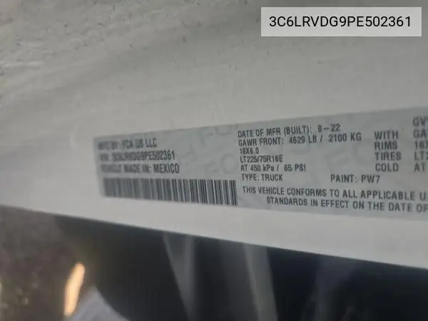 3C6LRVDG9PE502361 2023 Ram Promaster 2500 High Roof 159 Wb